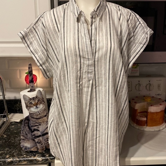 C womens Per Se gray stripe cal sleeve top 1X - Picture 1 of 4